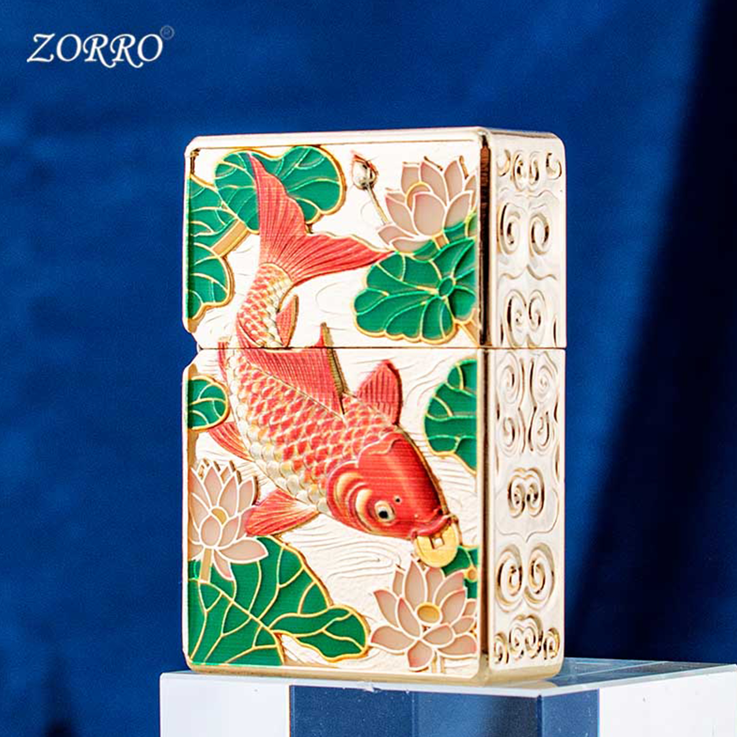 ZORRO佐罗煤油打火机正品夜光招财锦鲤金盔甲珐琅彩火机男士