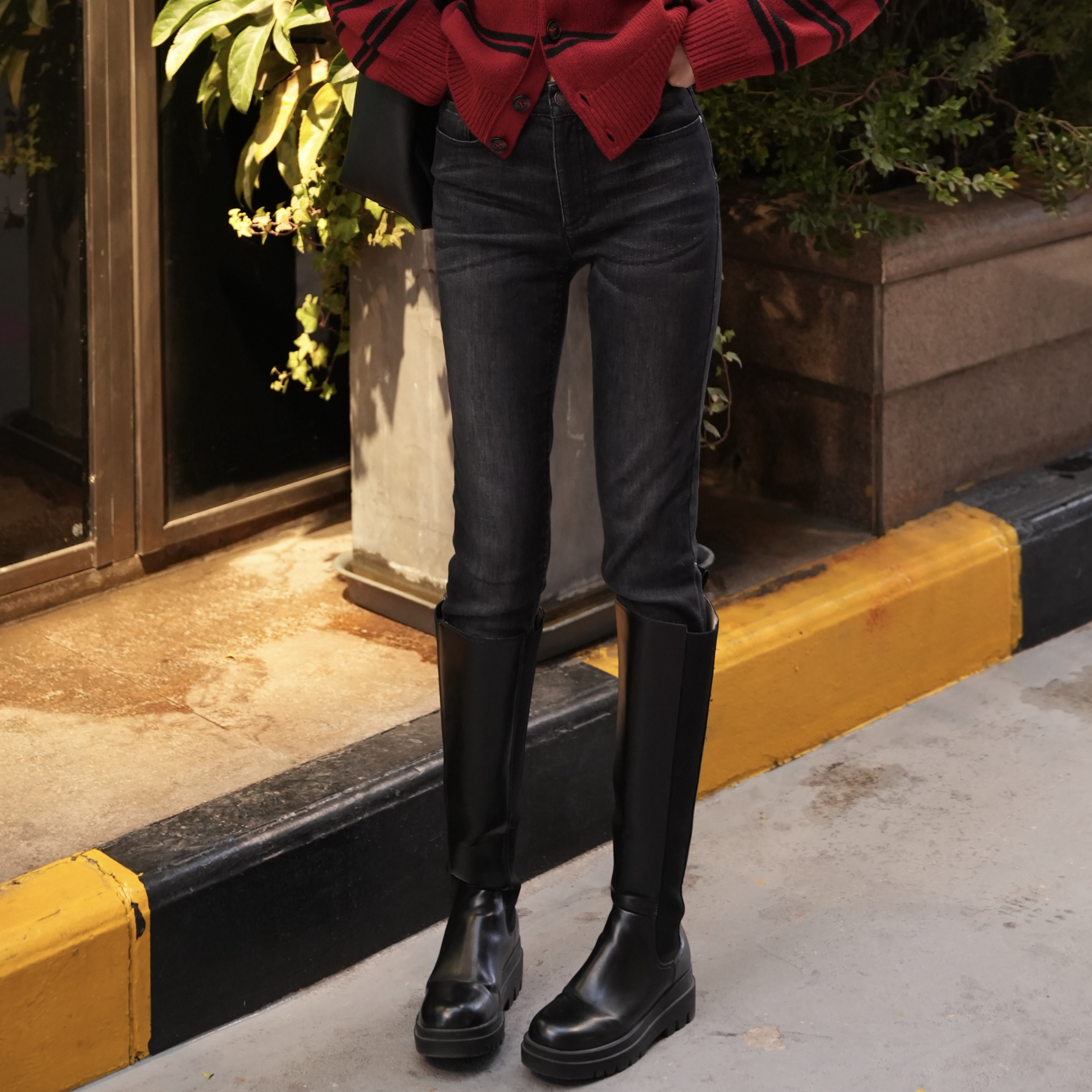 GIRDEAR/哥弟秋冬时尚百搭显瘦植绒磨毛保暖小脚裤牛仔裤 1100414