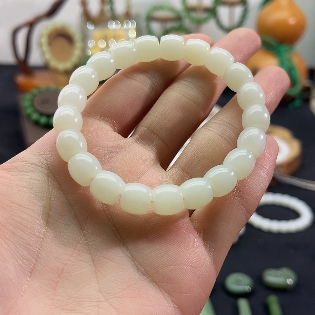 和田玉未镶嵌颈饰新疆-白玉-老型直切手串-10mm