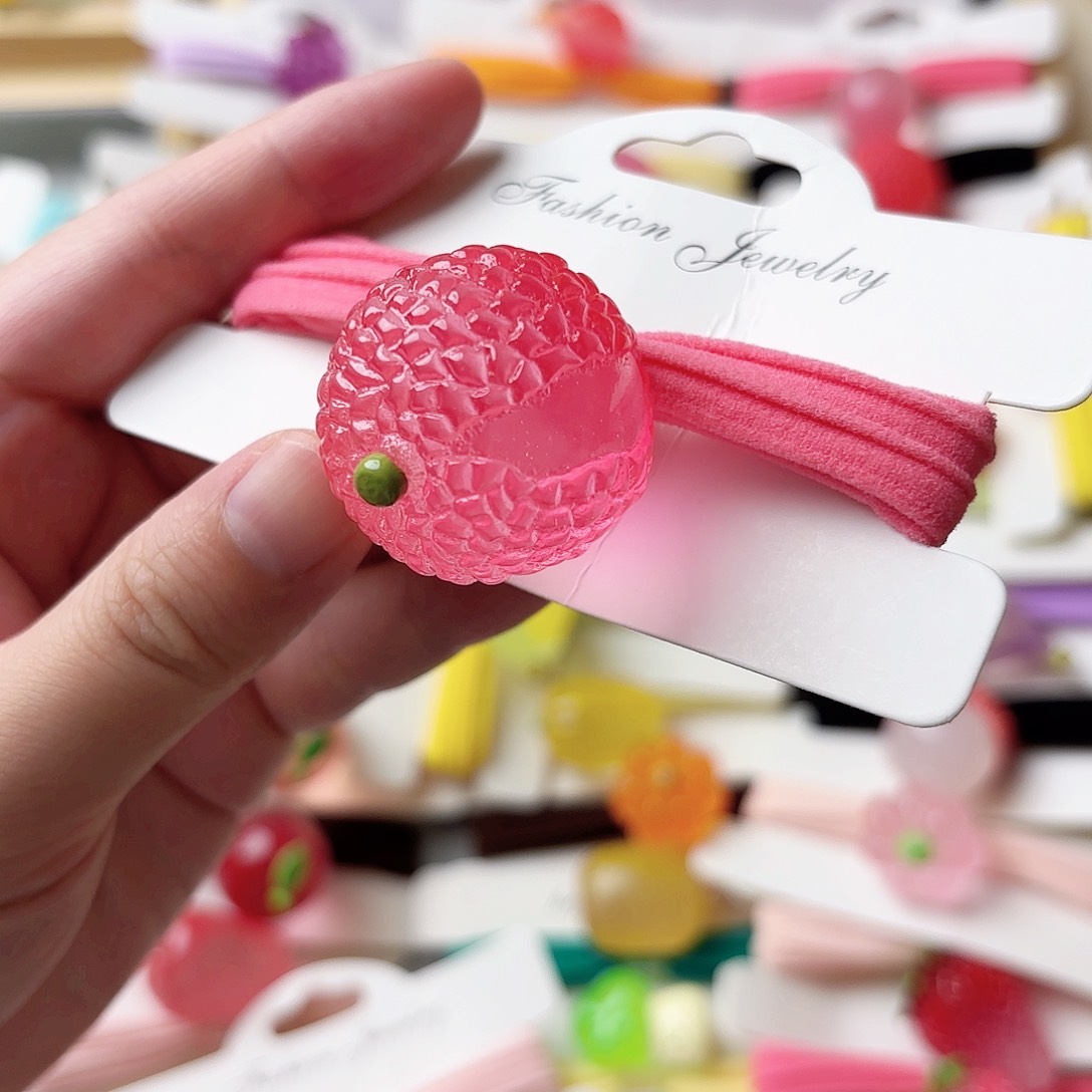 布艺非金属夜光粉荔枝发绳