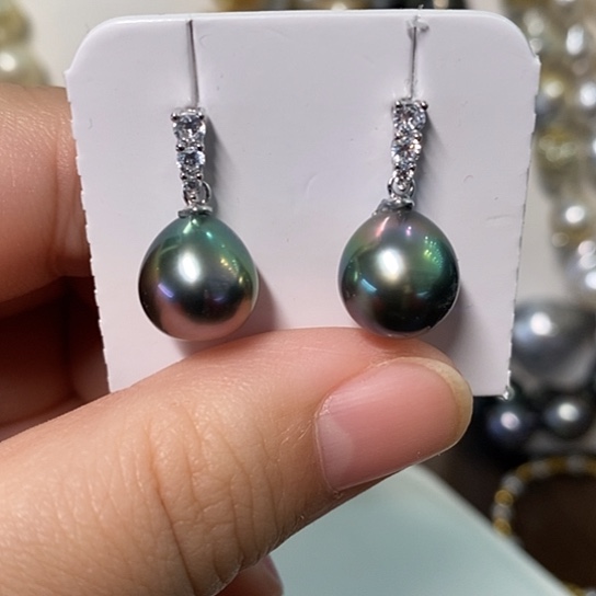 海水珍珠耳饰银S925镶嵌9-10