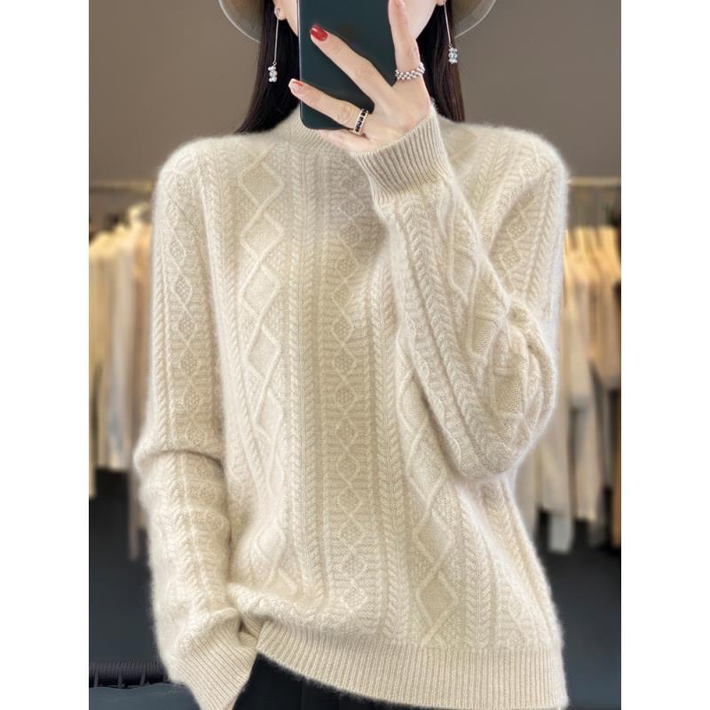 100%纯羊毛重磅加厚半高领女士时尚百搭羊毛上衣ZM907