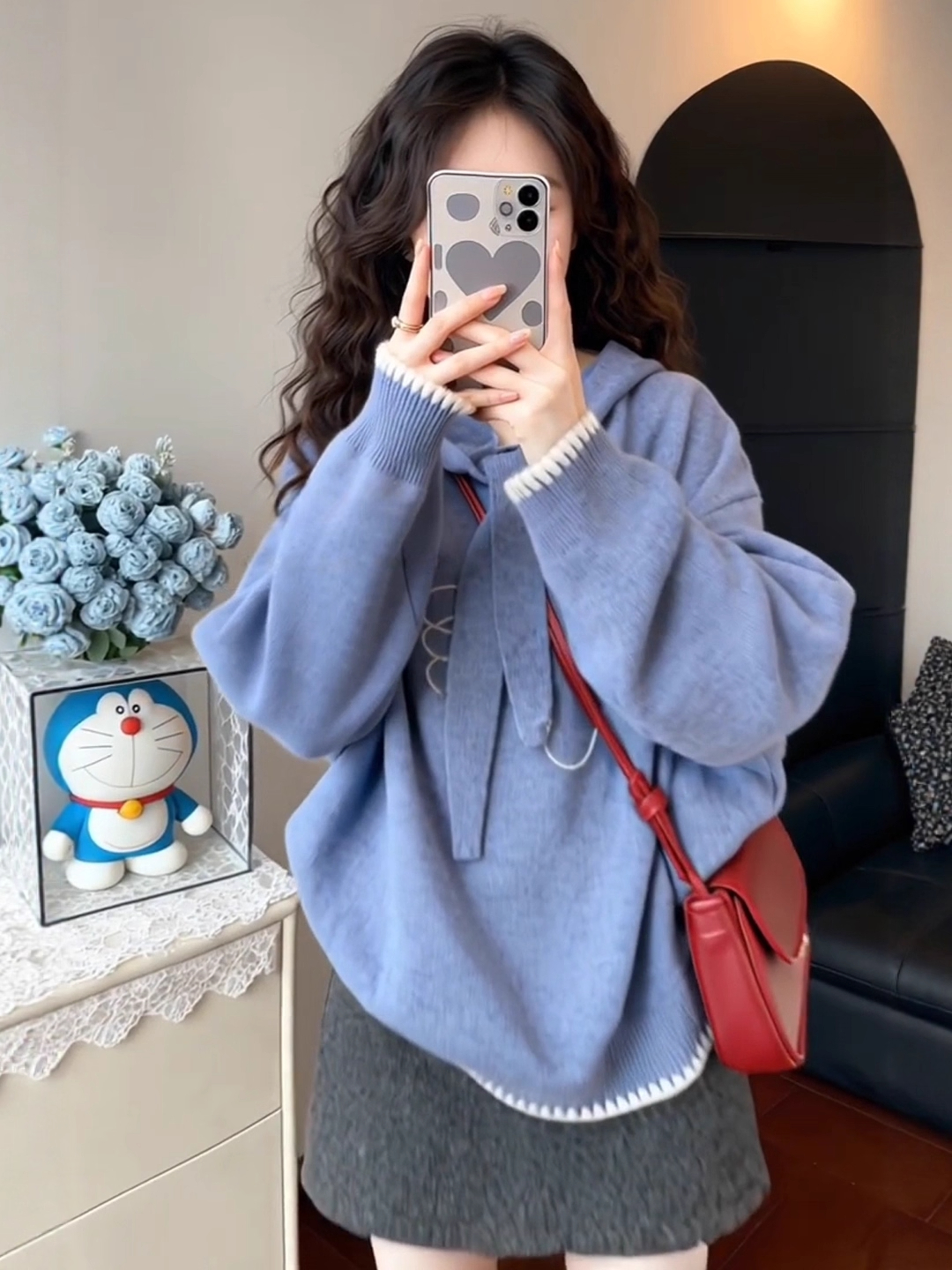 韩系穿搭慵懒风连帽毛衣女2025秋冬新款撞色高级感内搭针织衫上衣