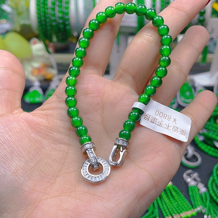 翡翠手链未镶嵌兜*宝帝王绿卡6