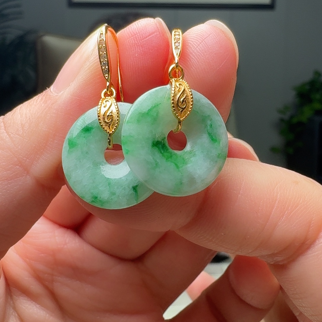 翡翠银S925镶嵌耳饰天然