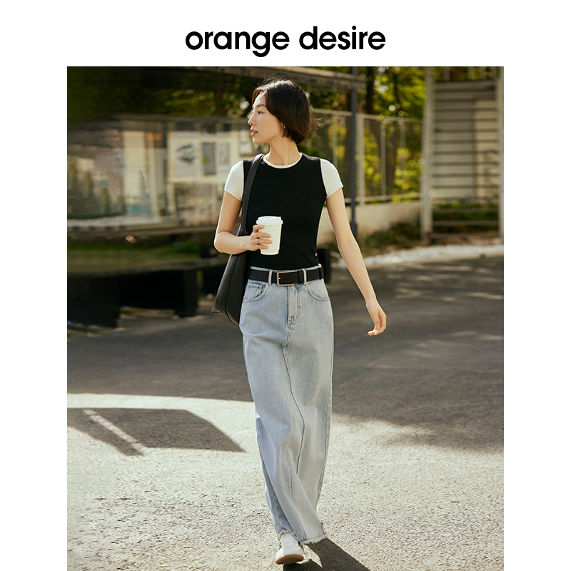 orange desire凉感牛仔半身裙复古鱼尾裙子长裙OD2DSB6001