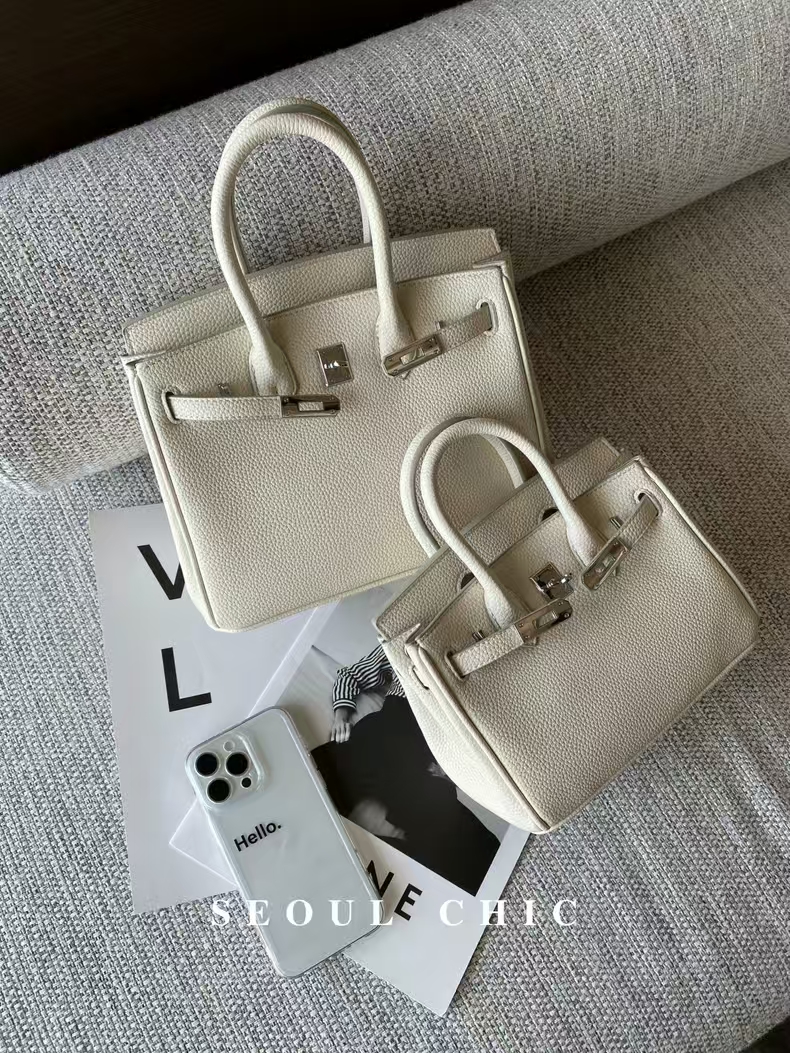 新款大号25尺寸 奶昔白铂金包型｜名媛通勤包｜气质百搭两用手拎包