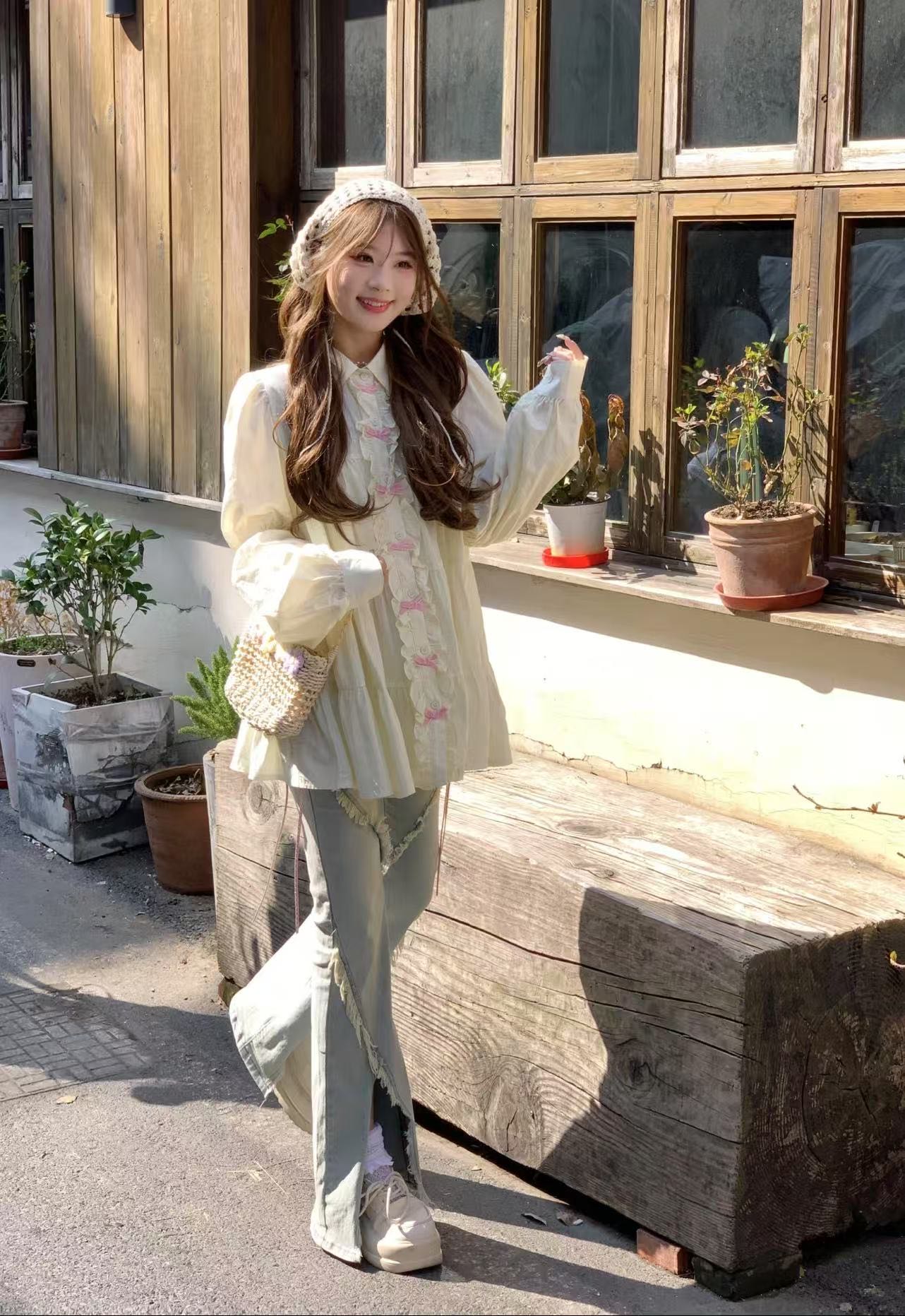 薄款休闲风春季衬衫上衣拼接百搭时尚气质轻奢蝴蝶结6293#