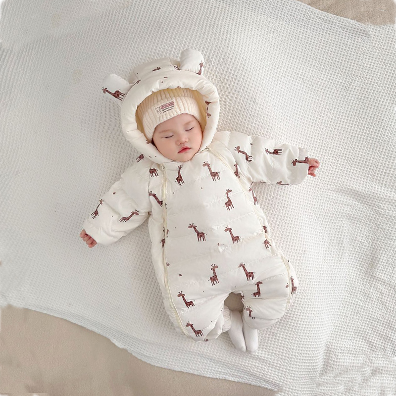 新款婴儿羽绒服连体衣宝宝冬季加厚外出服婴幼新生儿保暖哈衣爬服