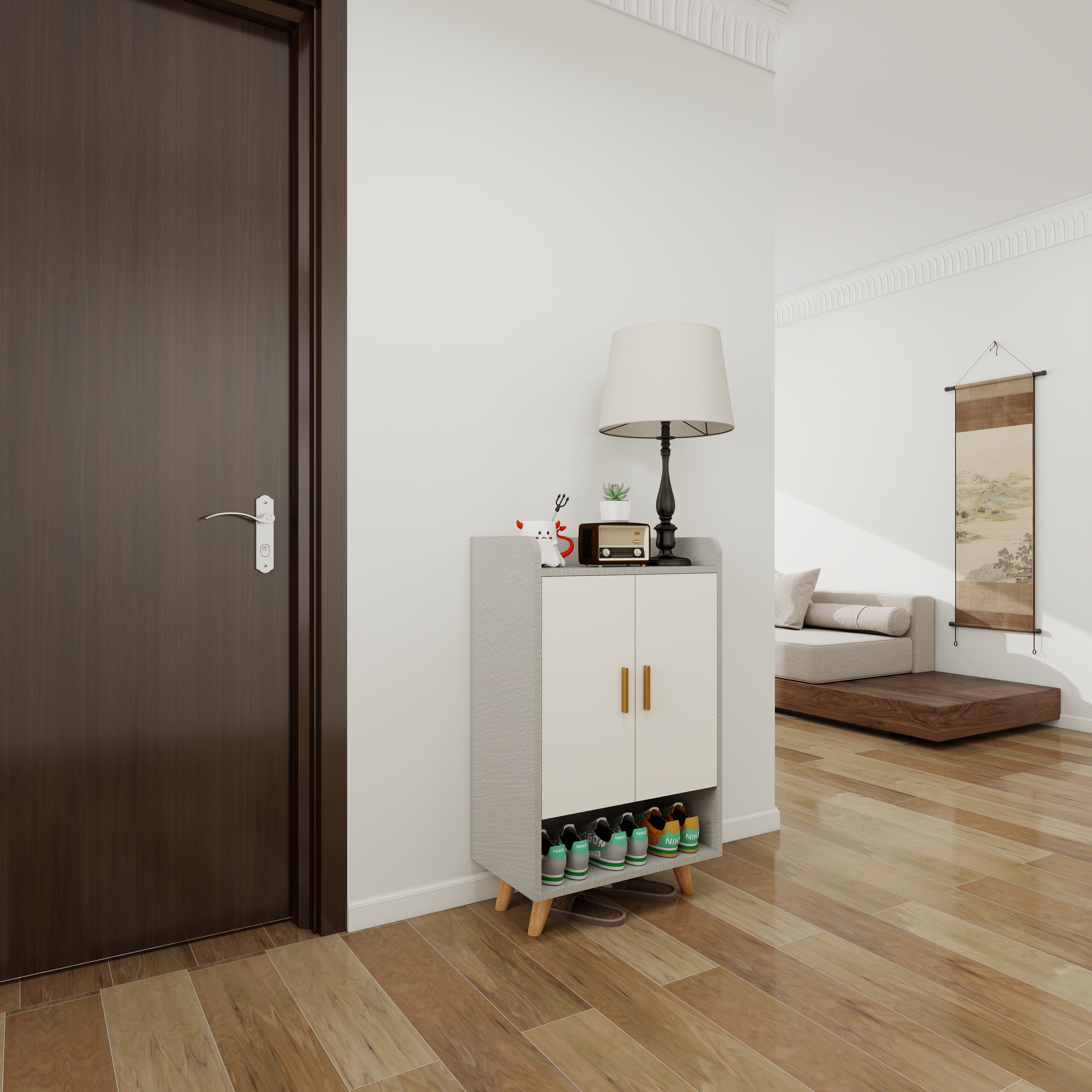 拆装防霉防水抽象图案多功能鞋柜柜门北欧简约客厅