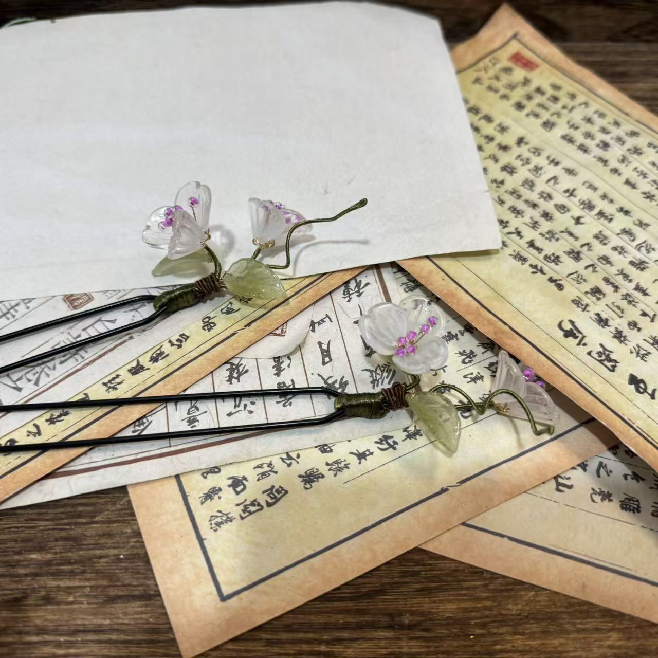 山荷花发钗两只。前尘梦古风汉服配饰