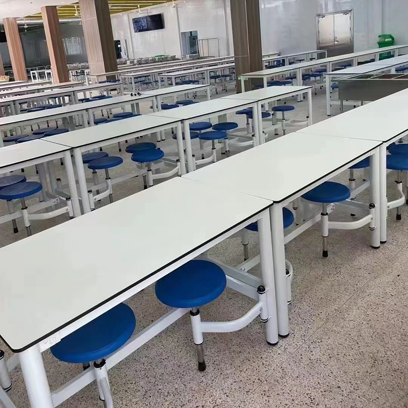 食堂餐桌椅组合工厂员工学校学生用连体餐桌4人位可伸缩旋转餐桌