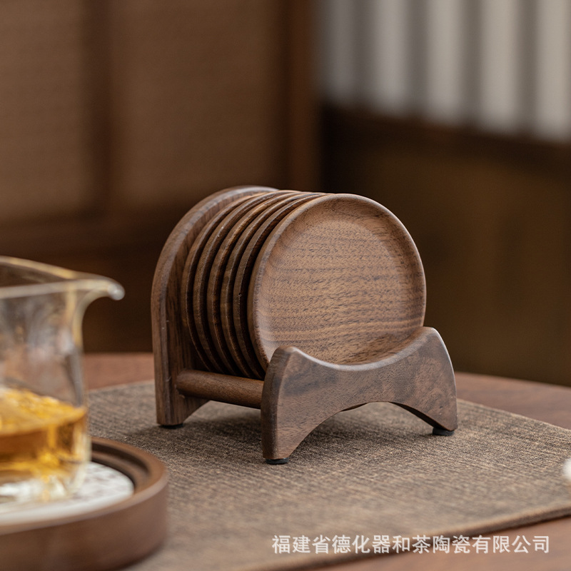 黑胡桃实木茶杯垫茶道水壶杯托茶杯架隔热垫杯托组合茶道套装IDI
