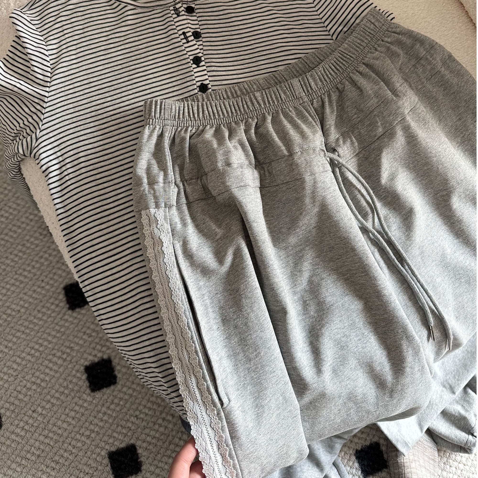 JIREH以乐(o^^o)  韩货 宽松花边休闲卫裤