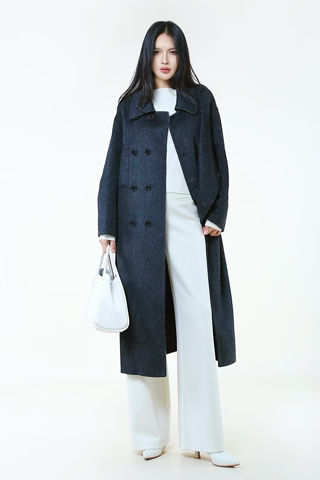 绑带轮廓形长款大衣