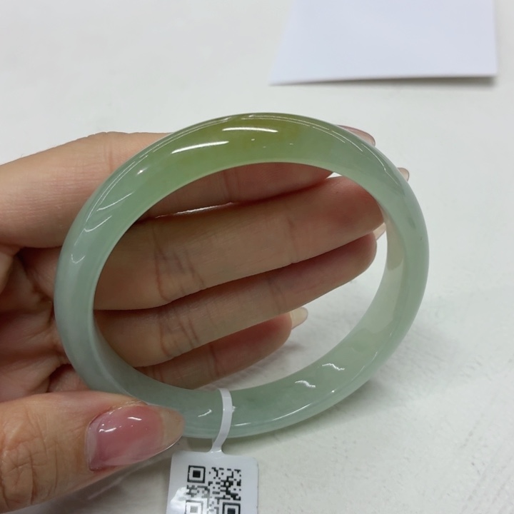 翡翠未镶嵌手镯缅甸翡翠手镯59.1黄加绿