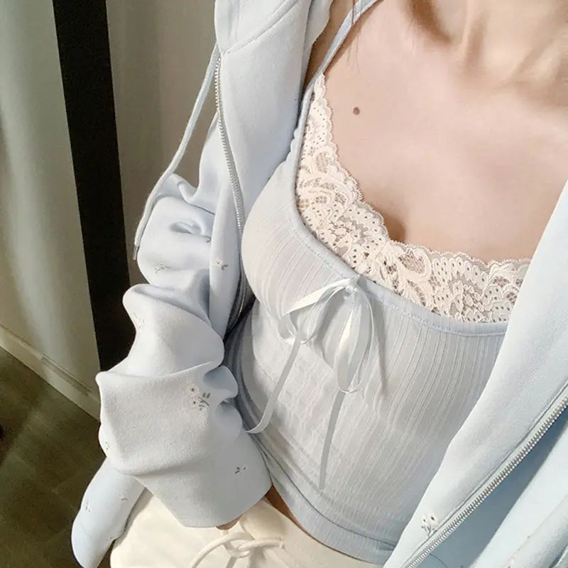 【换季清！】蕾丝吊带背心长袖磨毛吊带甜妹辣妹纯欲蕾丝美背百搭