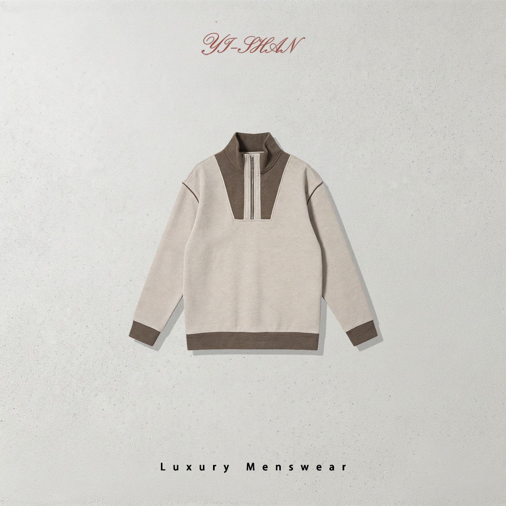 40号 25sss 纹理饰面直筒长袖Polo衫燕麦色时尚休闲卫衣TS-88745