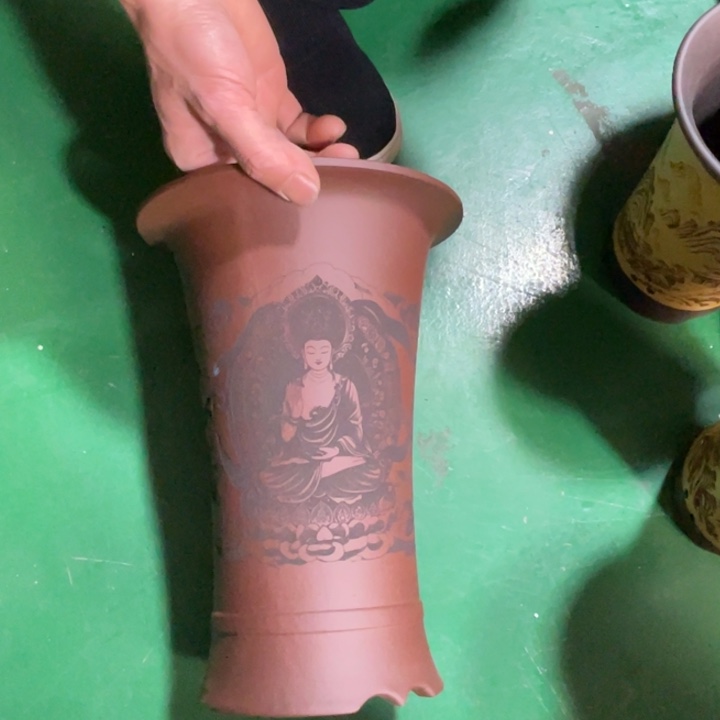 花盆紫砂刻绘敦煌飞天