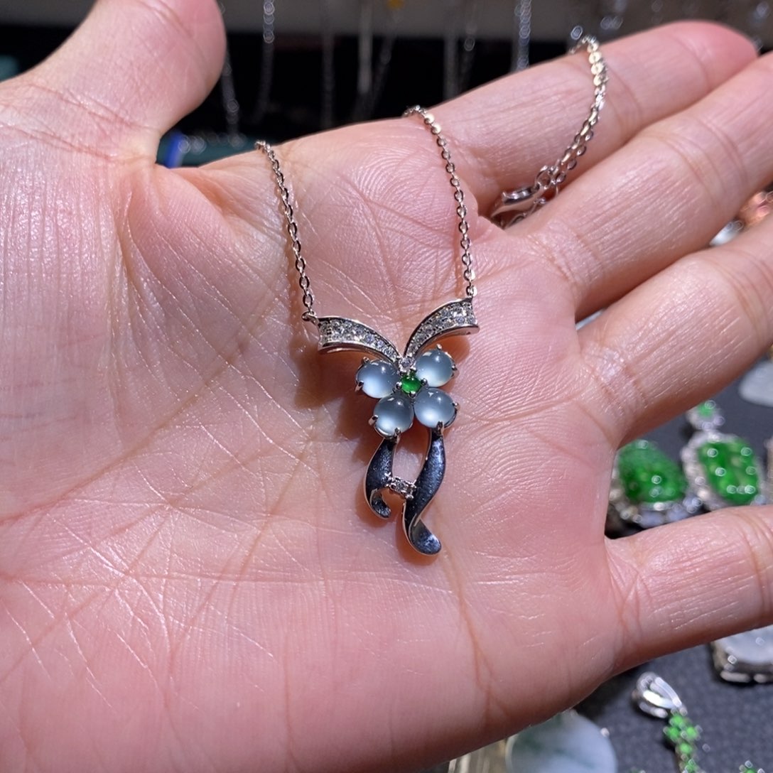 翡翠手链银S925镶嵌翡翠