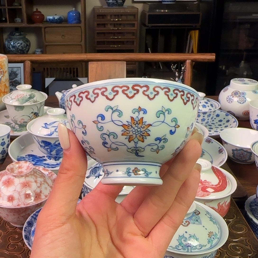 斗彩见山烧名窑口放漏