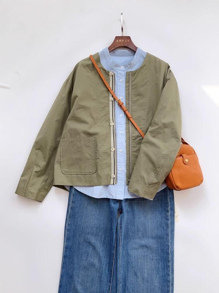 百搭小香风短外套 小众设计师品牌 2025新款军绿色上衣女春装