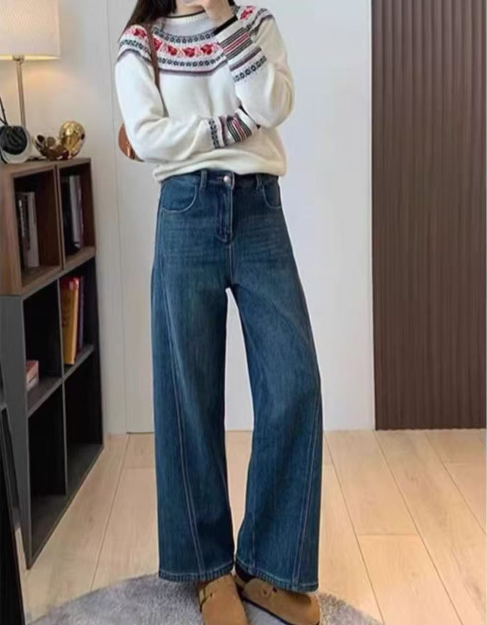 弯刀裤（图片以直播间实物为准）默认微瑕 蓝色高腰弯刀牛仔裤女