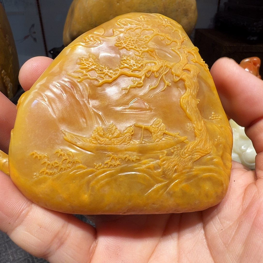 寿山石渔**狼寿山石摆件