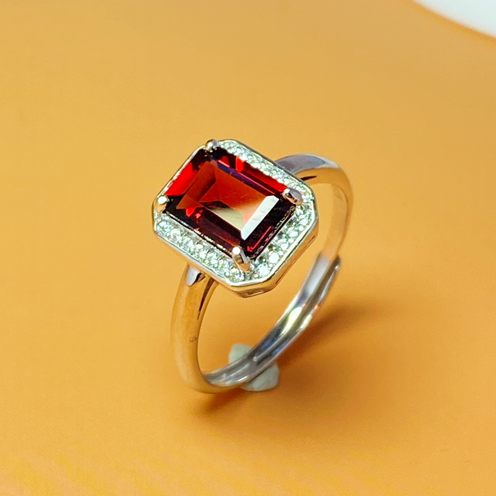 6×8天然石榴石戒指s925银镶嵌女开口时尚个性轻奢日常百搭礼物