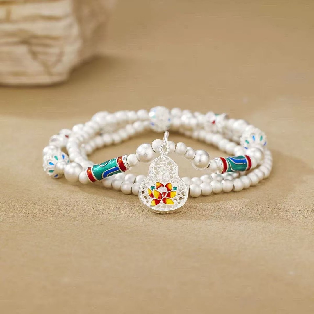 足银手链 M43足银手链 足银999.9葫芦手串多圈叠带