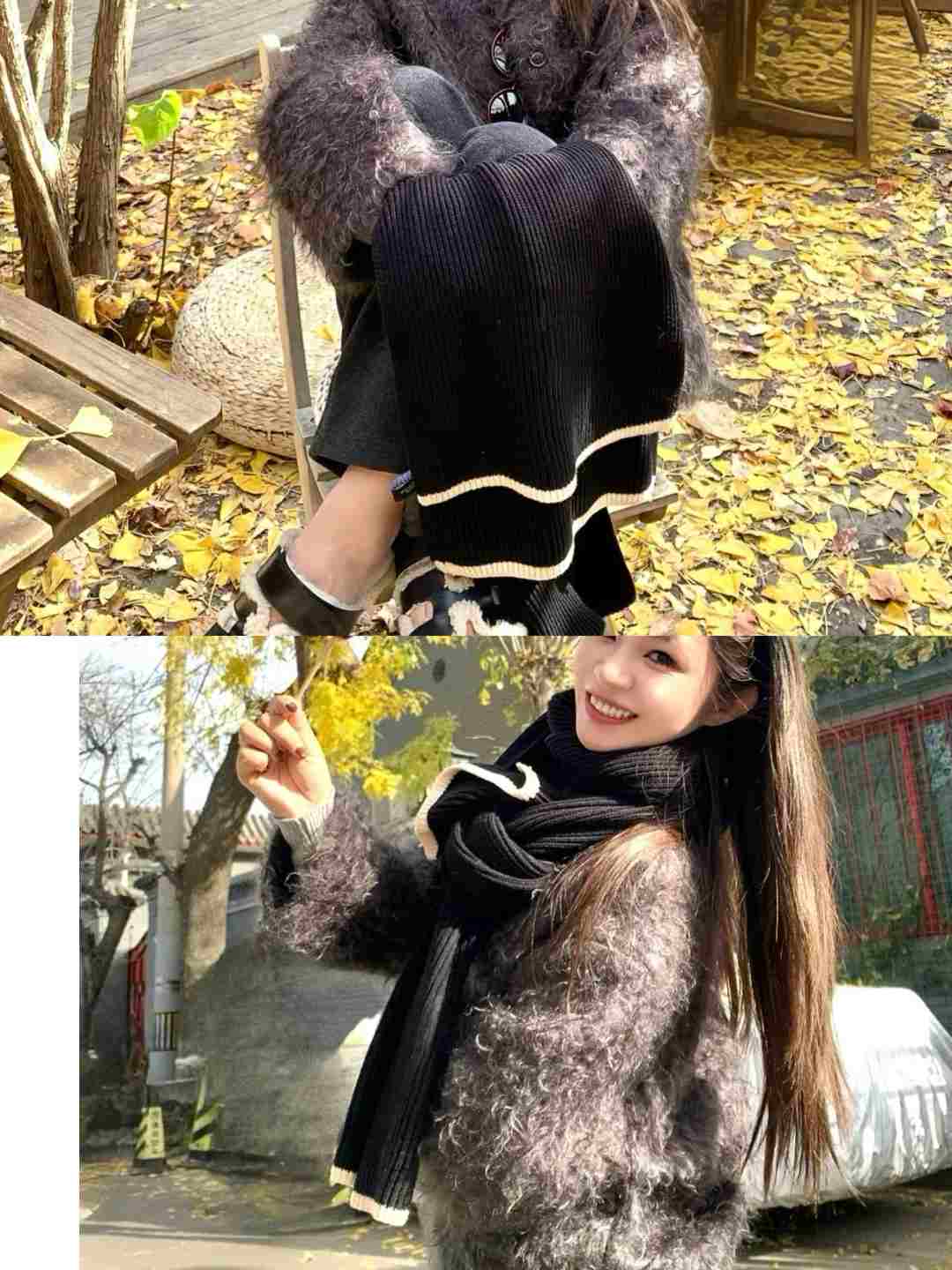 1142黑毛线围巾（小香风）