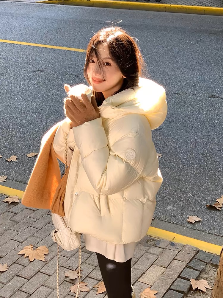 韩系泡芙短款棉服女冬新款小个子棉服面包服连帽加厚保暖外套