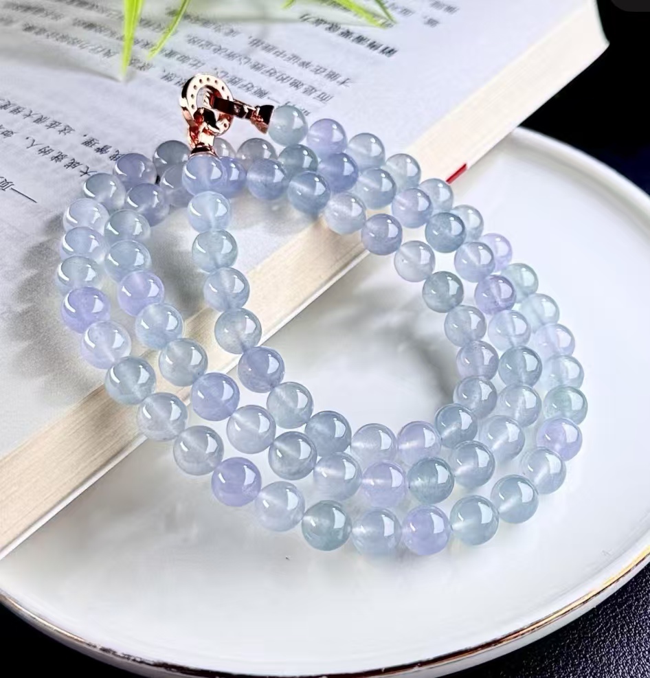 翡翠A货散珠DIY手工串珠项链时尚百搭配件女款单圈长链渐变