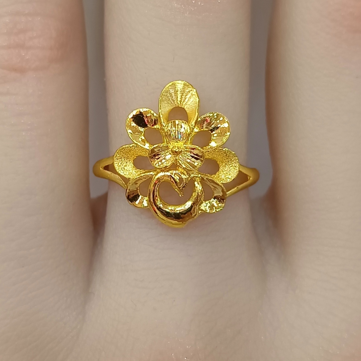 足金999黄金戒指实心活口孔雀花戒指正品纯黄金新款女式戒指3.49