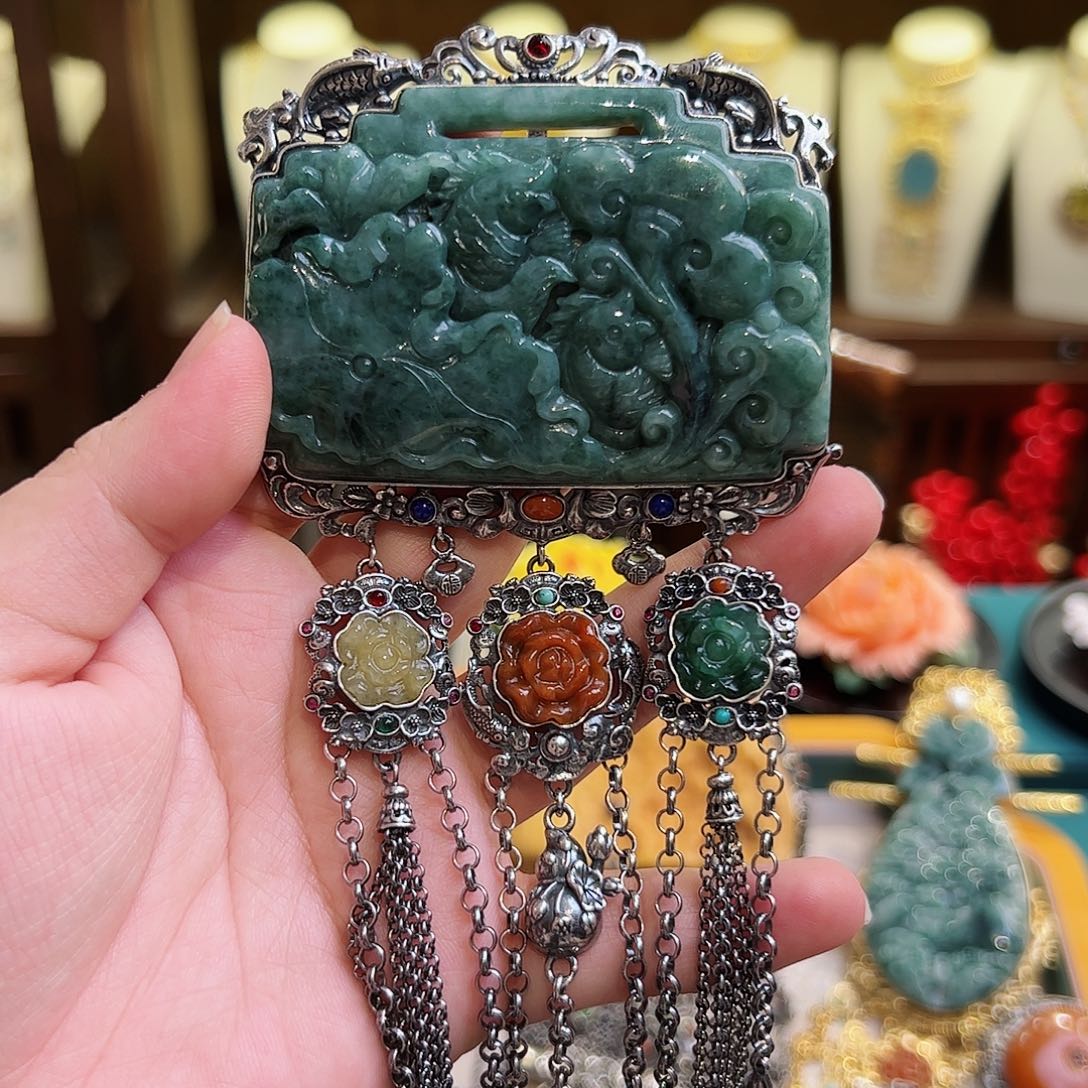 翡翠颈饰银S925镶嵌古风