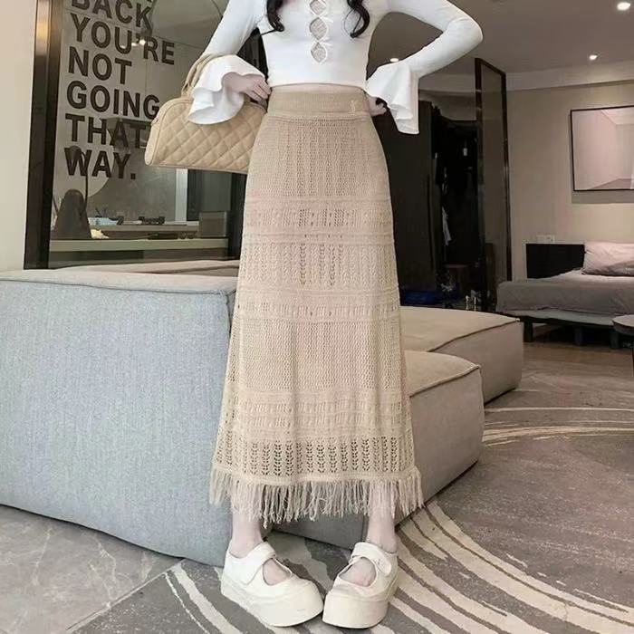 650  GZ钩花半身裙夏装2025新款女小众设计感流苏长裙高腰