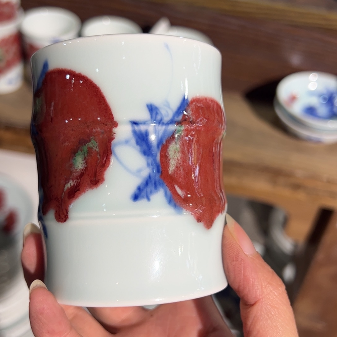 杯原矿青花釉里红瓷器