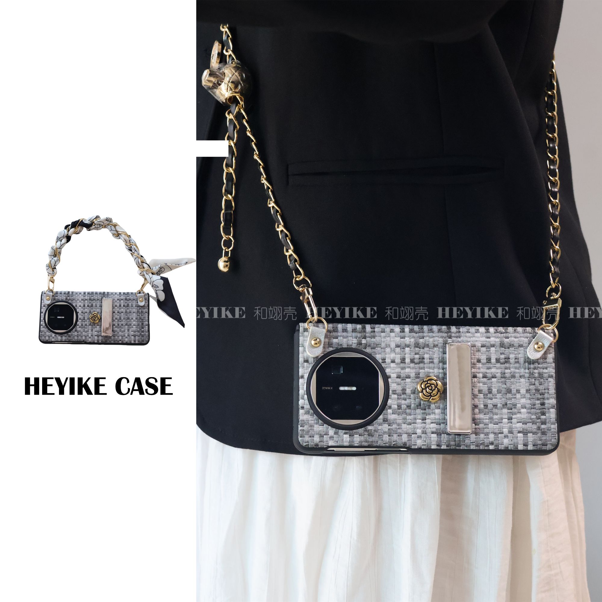 小香风适用荣耀magicv5手机壳X5折叠VS3编织华为mateX6斜挎xfold5