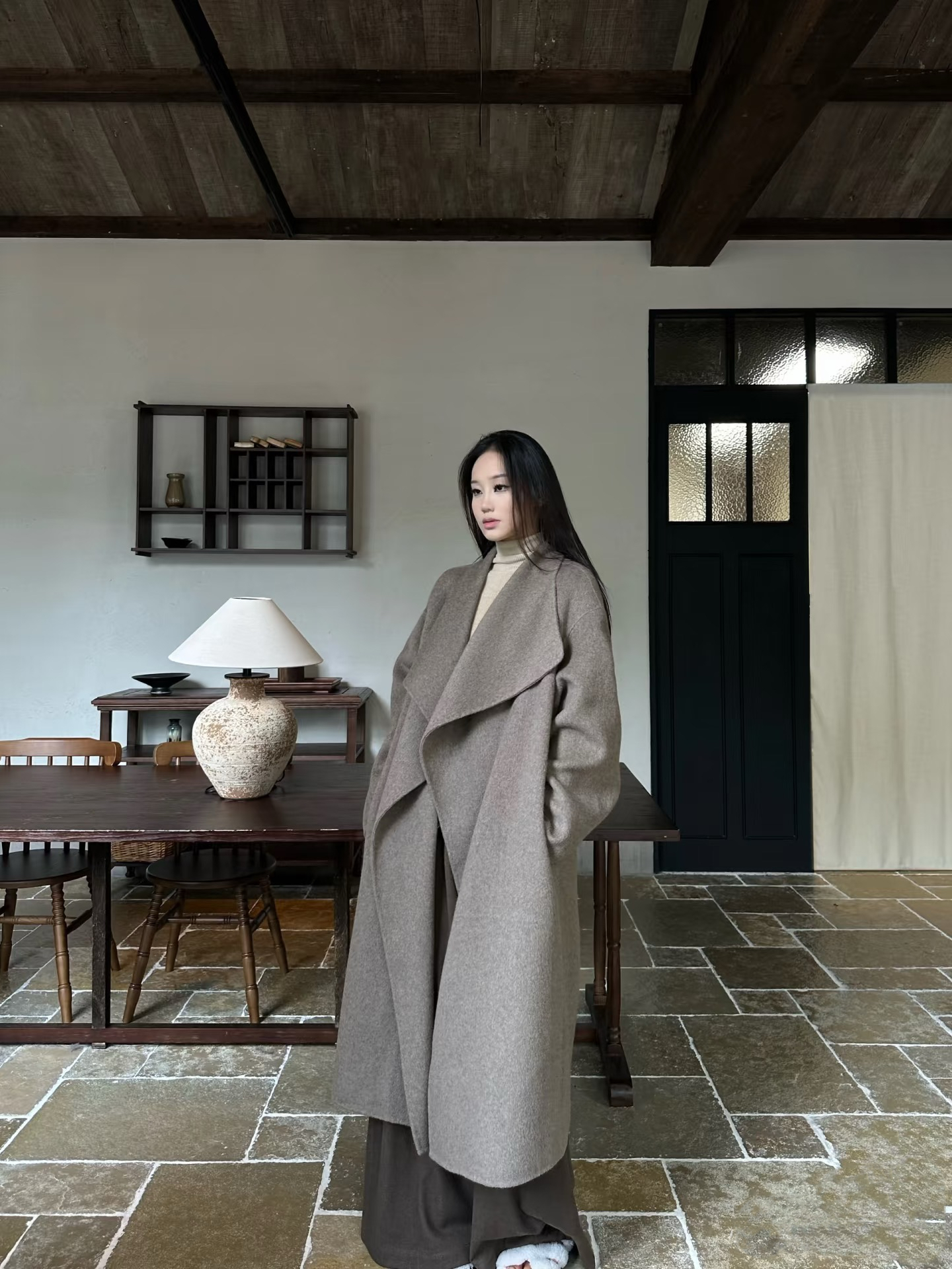 2001-2100女时尚毛呢外套秋冬修身大衣毛呢经典中长款