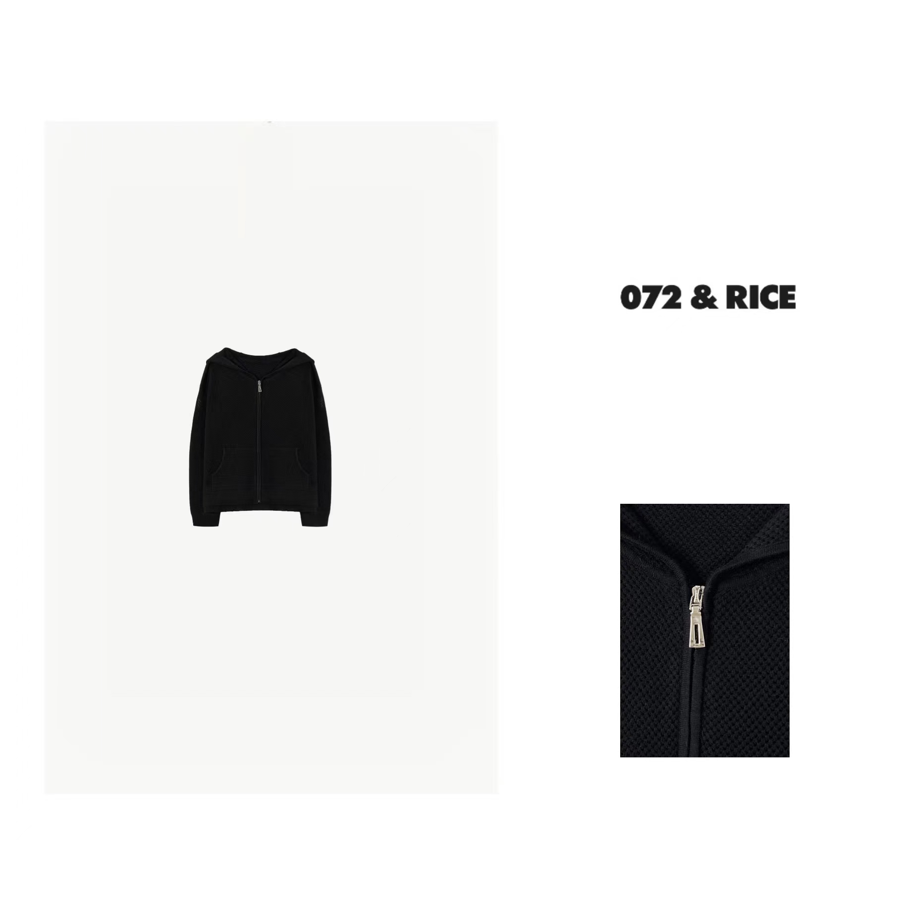 072 & RICE【华夫】春季休闲连帽镂空长袖针织外套 96616