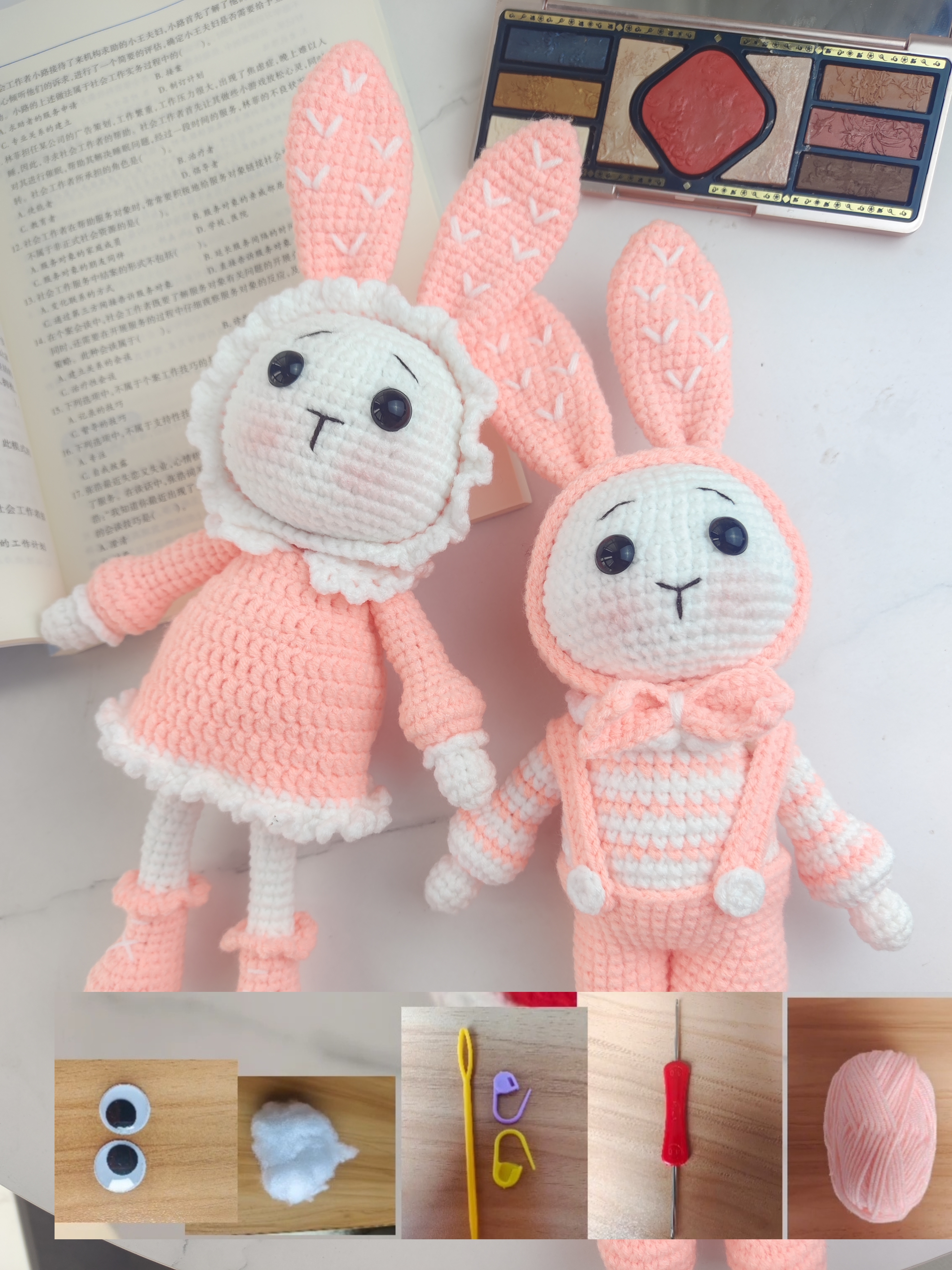 成品（加材料包）毛线钩织网红情侣兔手工编织成品一对钩织材料包