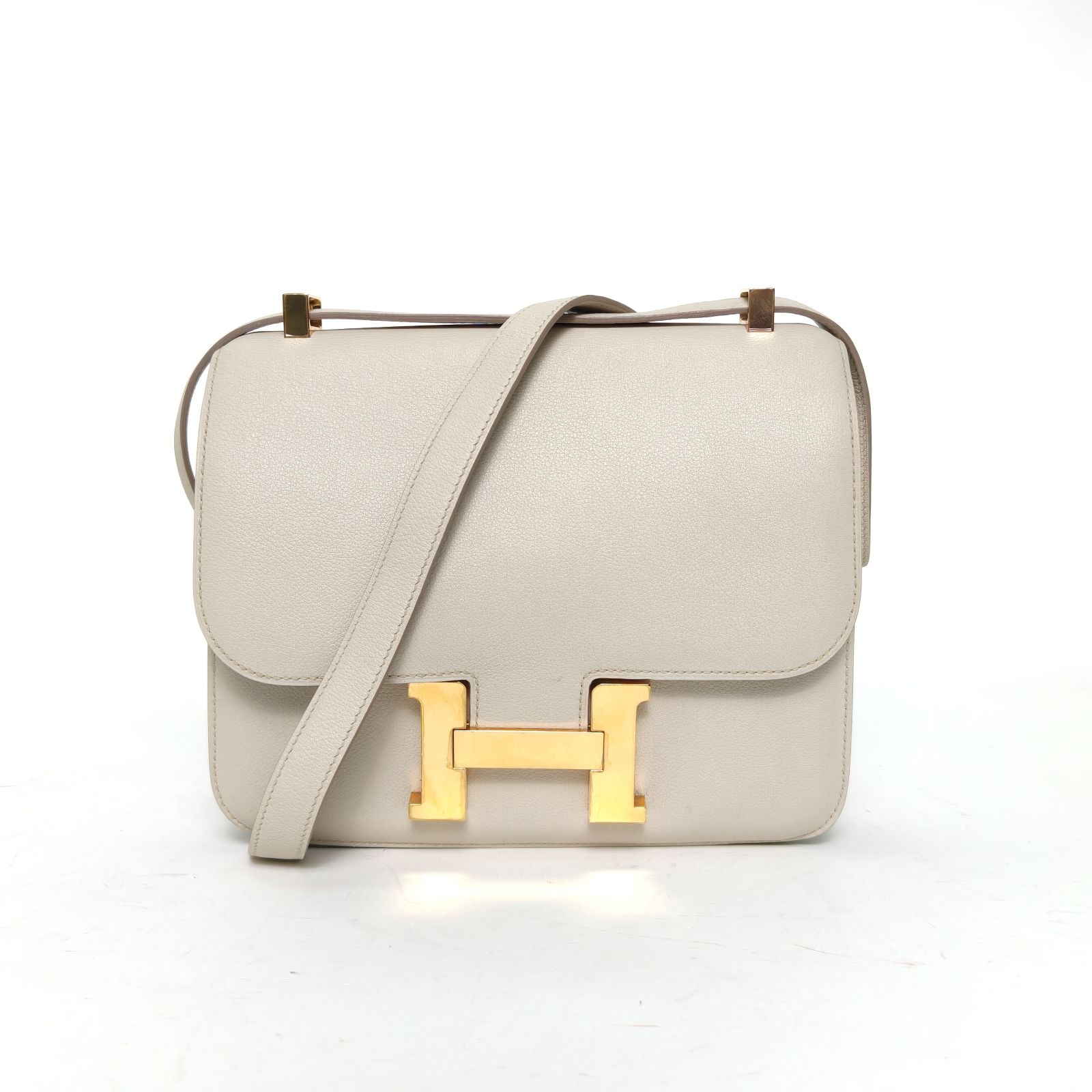 95新 Hermes/爱马仕 小花6珊 康康 24 8L冰川白 EC皮 C刻 金扣包