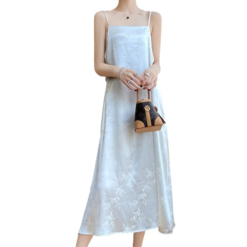 旗袍中国风夏季提花不褪色显瘦连衣裙日常长裙吊带蕾丝气质少女