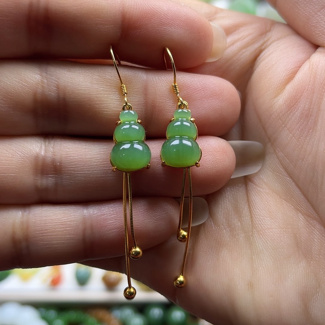 和田玉（碧玉）耳饰银S925镶嵌