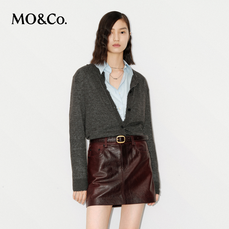 【陈嘉尔专属】MOCO针织开衫婴驼绒绵羊毛精纺烫钻烂边MBD4CAR014