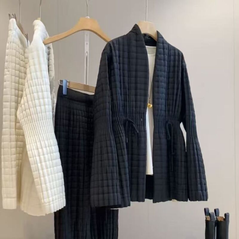 三宅褶皱新款方格棉服保暖棉衣外套百搭气质（80-150斤）衣长62cm#5