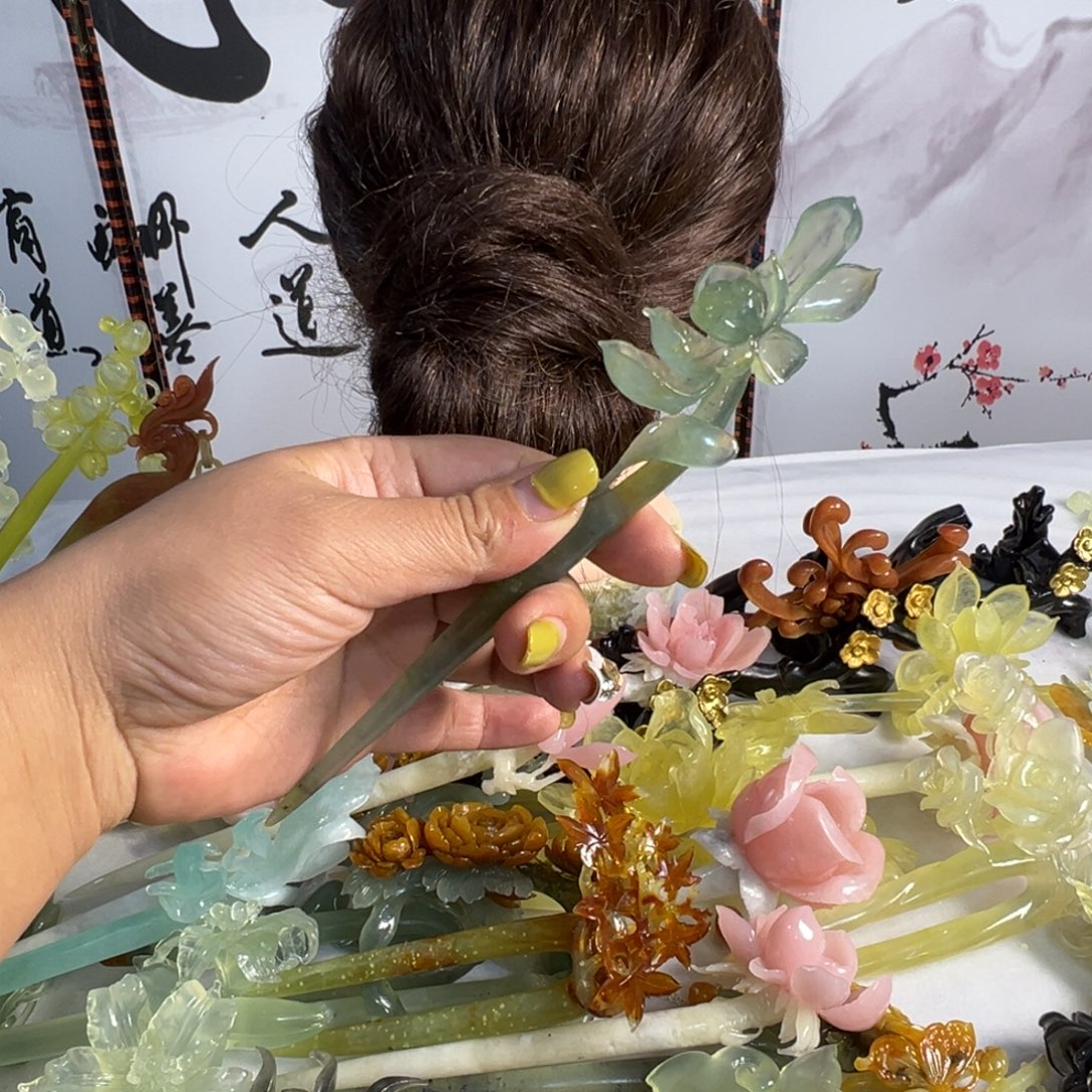 胖***瘦蛇纹石玉未镶嵌发饰