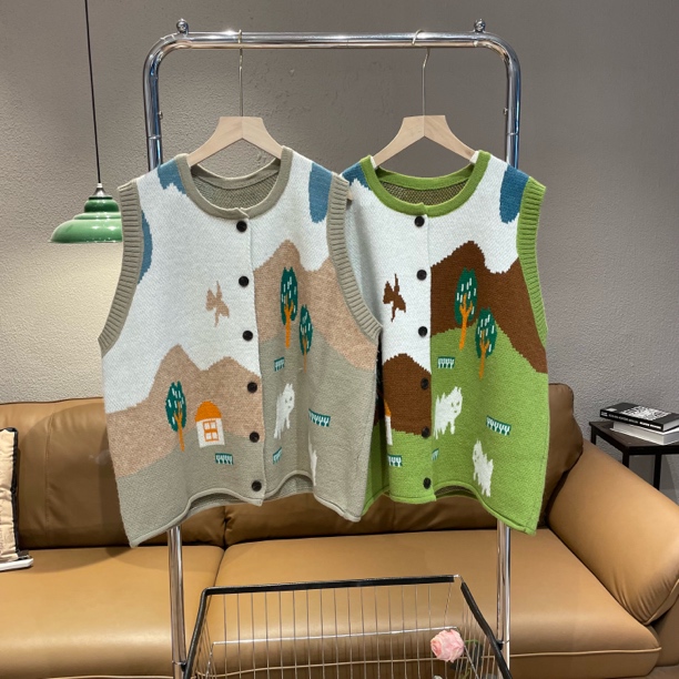 新疆包邮【c808】圆领风景针织马甲-衣长62