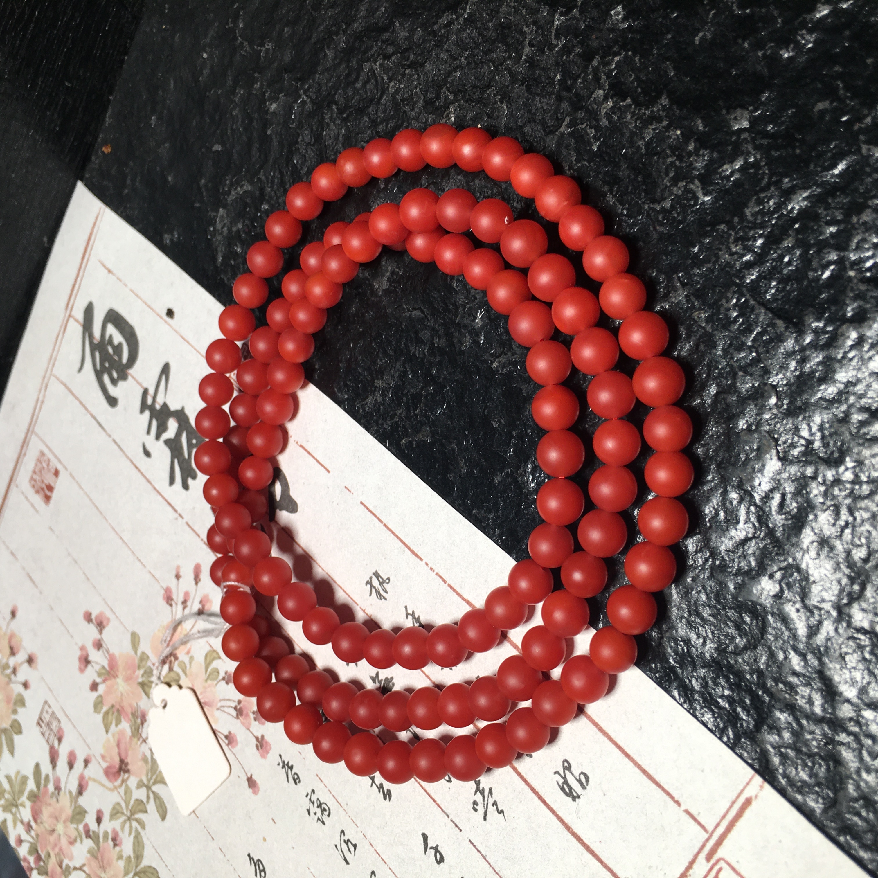 【朱锦南红】天然保山南红玛瑙哑光满色满肉精品多圈手串6mm37.7g