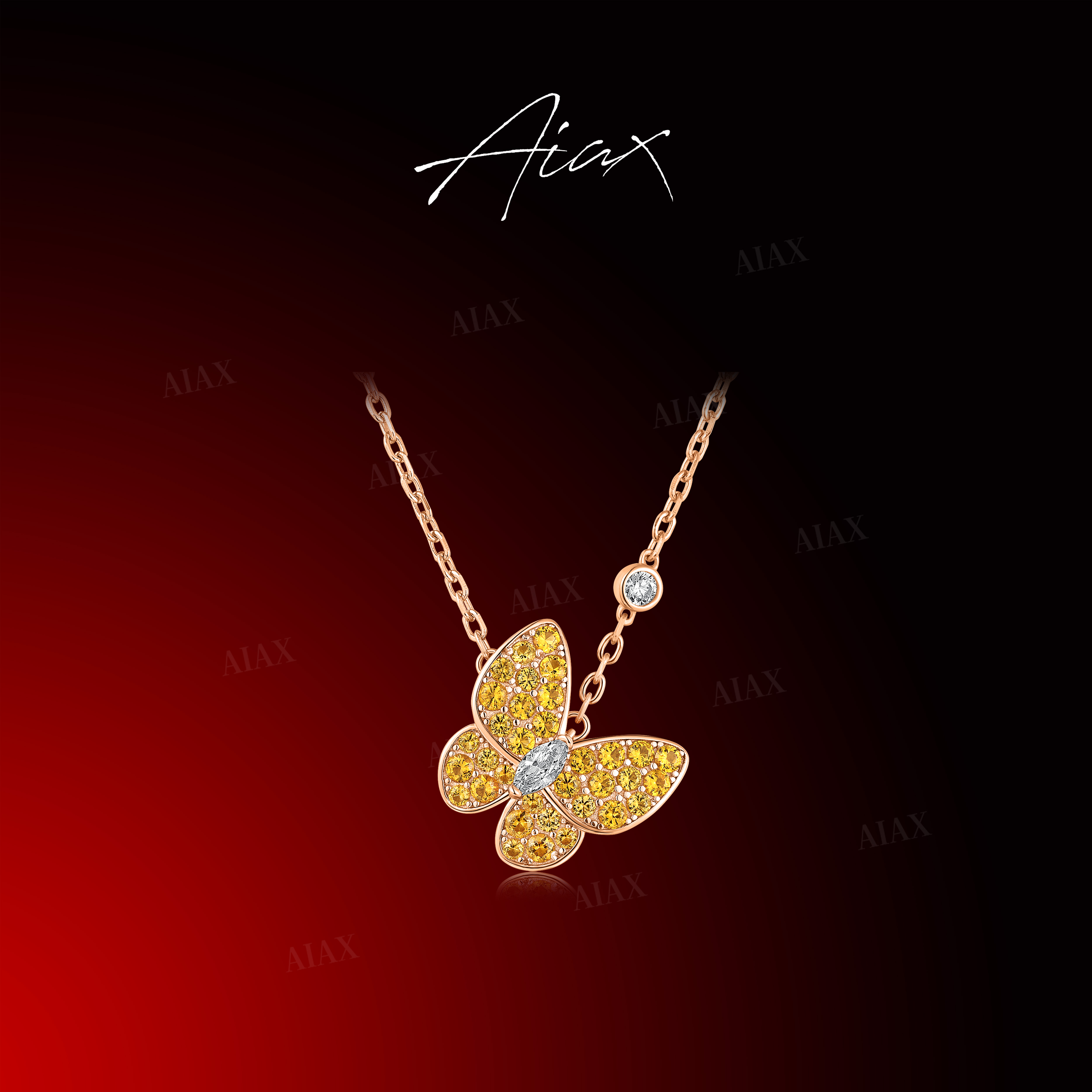 AIAX 925银 镀k金【情人节】 时尚简约灵动气质蝴蝶项链TSJ9583